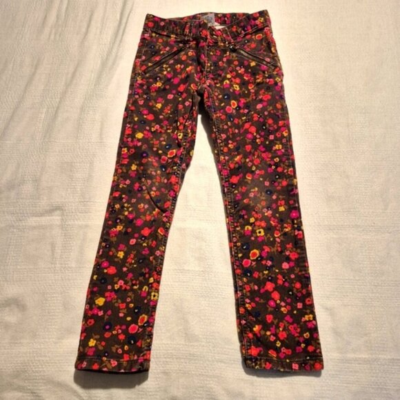 Lands' End girls size 6 brown corduroy pants with flowers, guc for knee fade - Picture 1 of 7